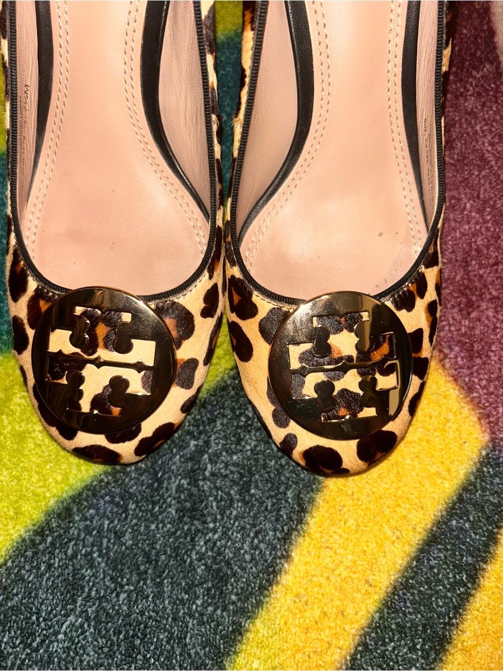 Tory Burch Leopard Print Block Heel Pumps - Tan/Black/Gold - Picture 3 of 7